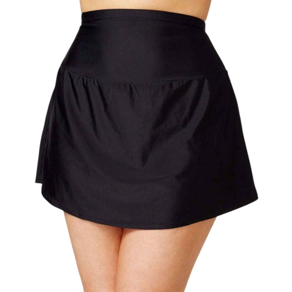 Island Escape Swim Skirt Black Tummy Control Pleated Size 20W New NWT